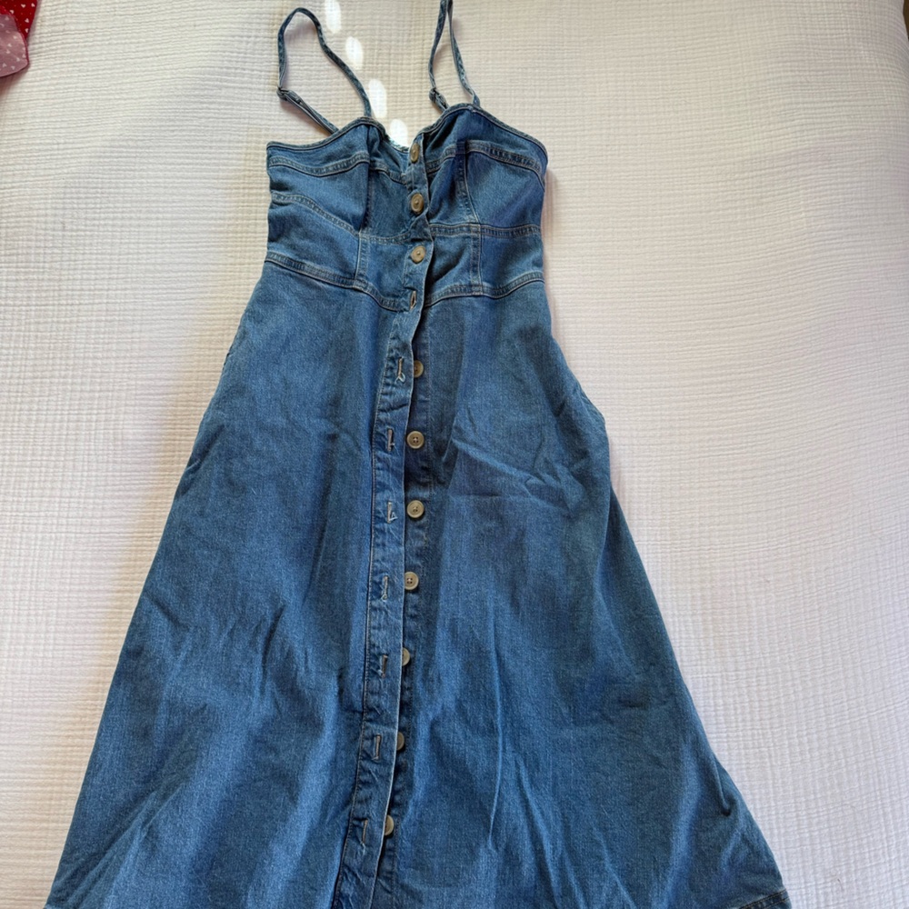 Universal Thread Blue Denim Button-Front Women's Jumper Dress